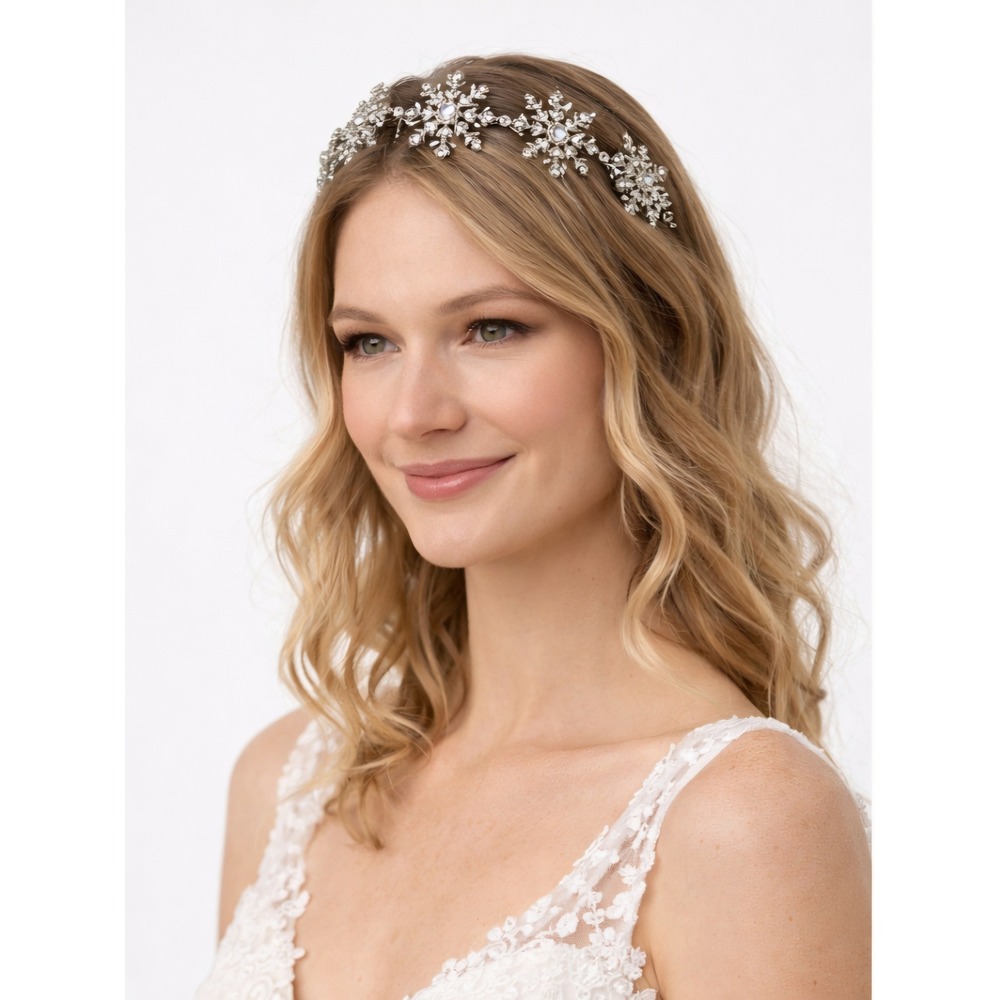 SILVER RHINESTONE SNOWFLAKE HEADBAND‎ CRYSTAL HAIR ACCESSORY BRIDAL HOLIDAY